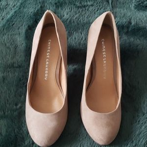 Chinese Laundry seeded block beige heels